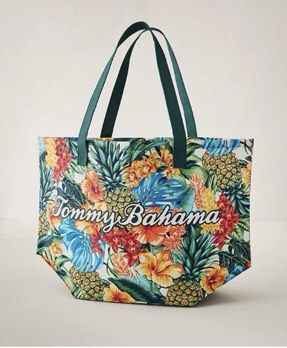 Tommy Bahama Tropical Floral Pineapple Tote Bag Beach Shopper NWT Large